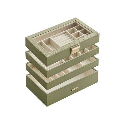 Coffret à bijoux 4 niveaux avec couvercle en verre, idée cadeau, 17 x 28 x 18. 3 cm