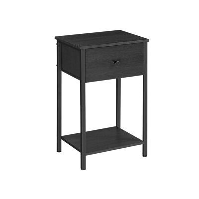 Bedside table with fabric drawer and shelf black, 28 x 38 x 61 cm