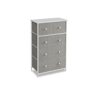 Chest of drawers with 5 fabric drawers and metal frame, light gray-white, 30 x 56 x 93 cm
