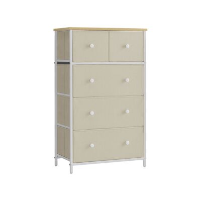 Chest of drawers with 5 fabric drawers and metal frame, camel yellow-cream white, 30 x 56 x 93 cm