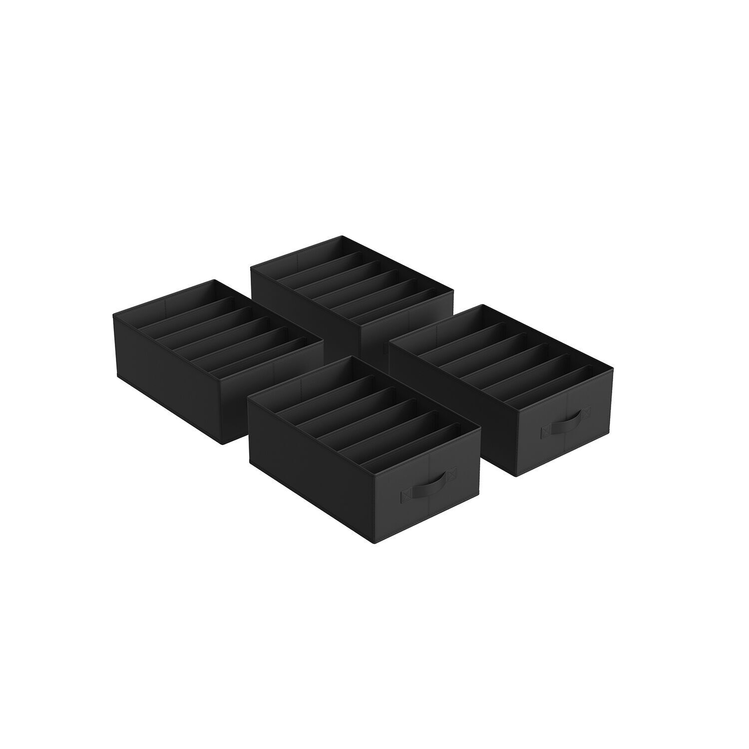 Organiseur de garde-robe 6 compartiments, lot de 4, noir classique, 42 x 30 x 17 cm