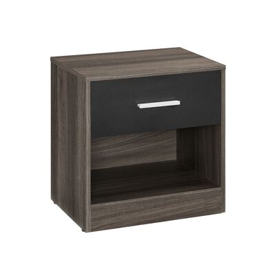 Side table with drawer for bedroom, chestnut brown-ink black, 28 x 39 x 41 cm