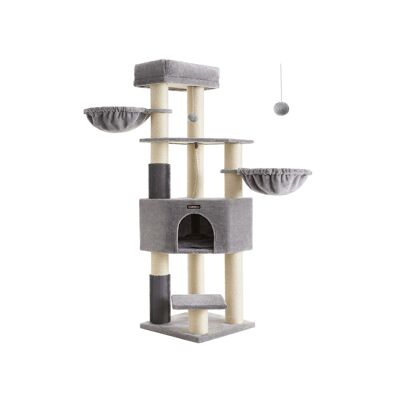 Cat tree with self-heating blankets, dove gray and cream white, 50 x 50 x 160 cm