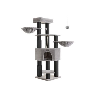 Cat tree with self-heating blankets, dove gray-black, 50 x 50 x 160 cm