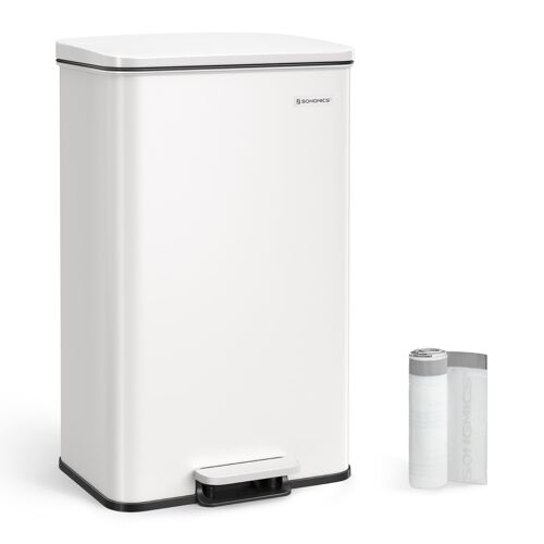 Kitchen waste bin 40 litre pedal bin white, 34.8 x 32.1 x 55.7 cm (L x W x H) Total height (with lid open): 83.3 cm