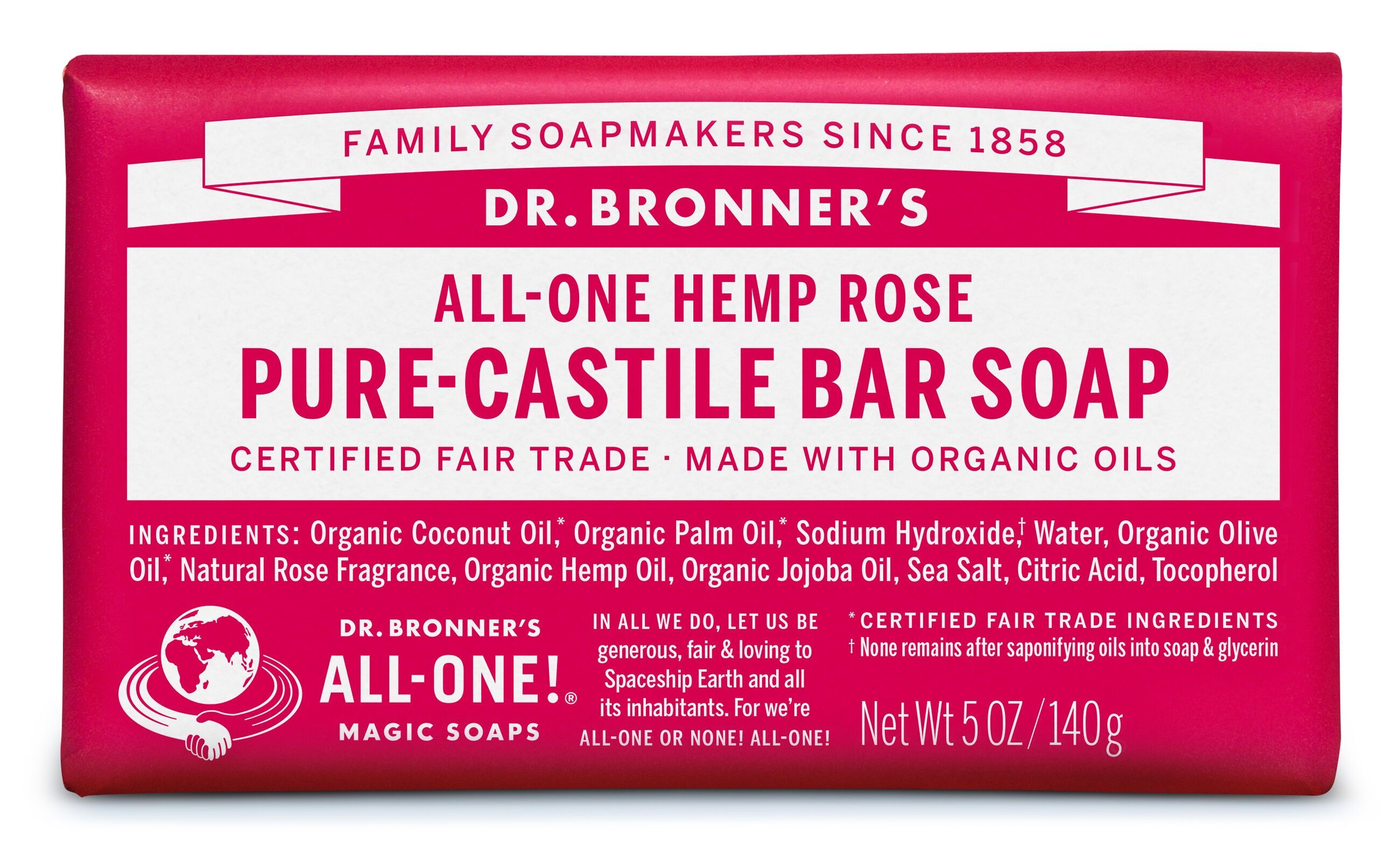 Dr. Bronner's Organic Rose Soap Bar 140g