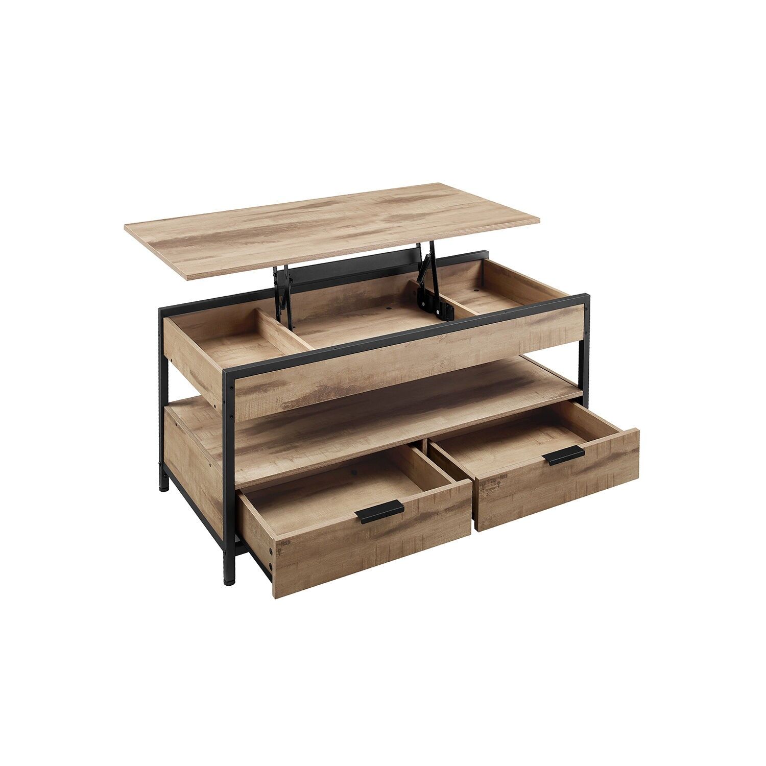 Coffee table with drawers and open compartment, height-adjustable, 50 x 100 cm (D x W) Height: 48-63 cm