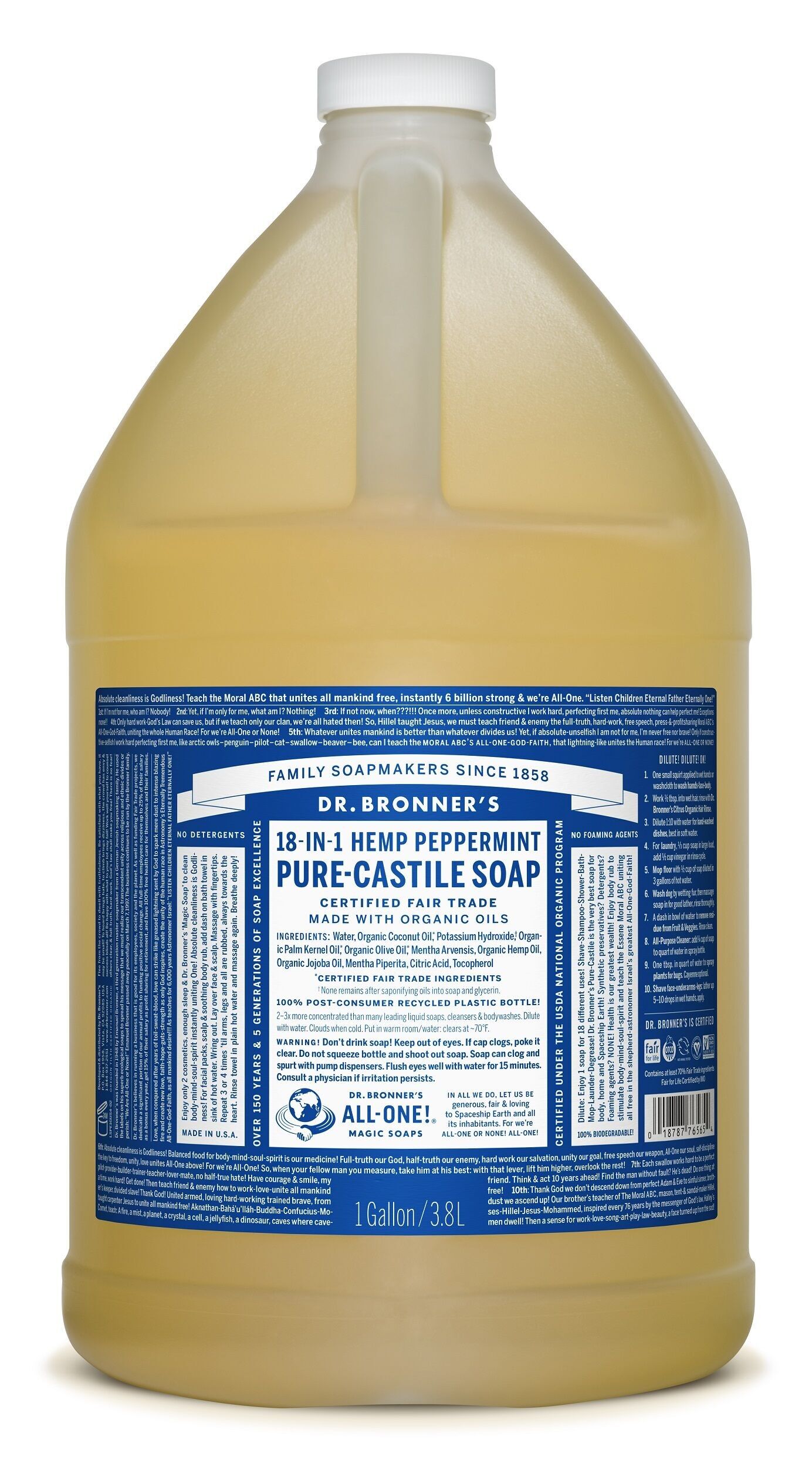 Dr. Bronner's Peppermint Castile Liquid Soap 3.78Ltr