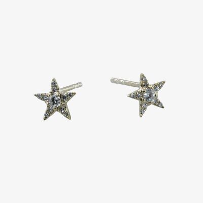 Aretes de diamantes y oro amarillo de 14 quilates con forma de estrella