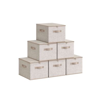 Scatola portaoggetti con coperchio, set da 6, beige sabbia, 40 x 30 x 25 cm