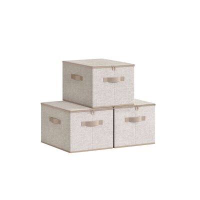Scatola portaoggetti con coperchio, set da 3, beige sabbia, 40 x 30 x 25 cm