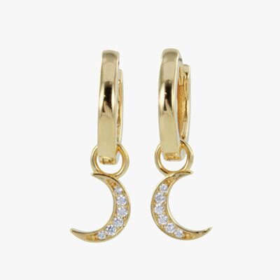 Crescent Moon Pave Hoop Earrings Gold