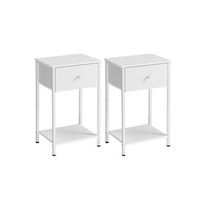 Side table set of 2 with fabric drawer white, 28 x 38 x 61 cm
