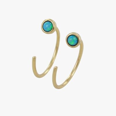 Crescent Blue Opal Hoop Earring Gold