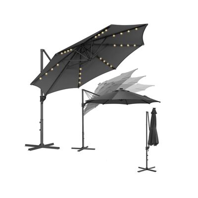 Parasol 300 cm UPF 50+ con 28 luces LED solares, gris