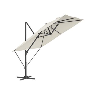 Sombrilla con manivela y base en cruz, color blanco crema, 270 x 270 cm