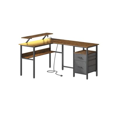 Scrivania a L con prese elettriche, marrone vintage, 150 x 120 x 76 cm
