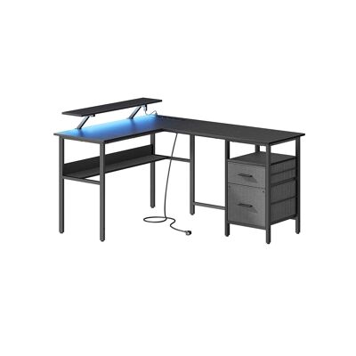 Scrivania a L con prese elettriche, nero ebano, 150 x 120 x 76 cm