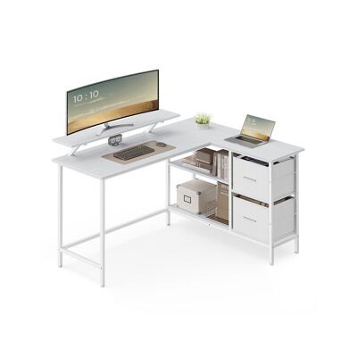 Scrivania a L con 2 cassetti e supporto per monitor, 115 x 105 cm