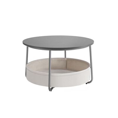 Mesa de centro redonda con cesta en tela gris cemento-blanco crema