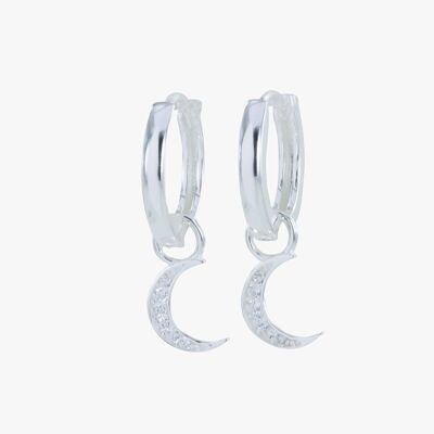 Crescent Moon Pave Hoop Earrings