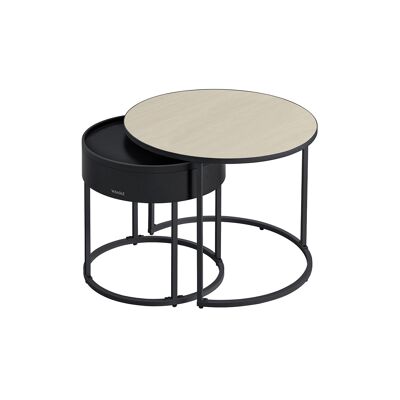 Set di 2 tavolini rotondi, beige naturale-nero inchiostro, 60 x 60 x 45 cm (P x L x A) Dimensioni del tavolino: 44 x 44 x 42 cm