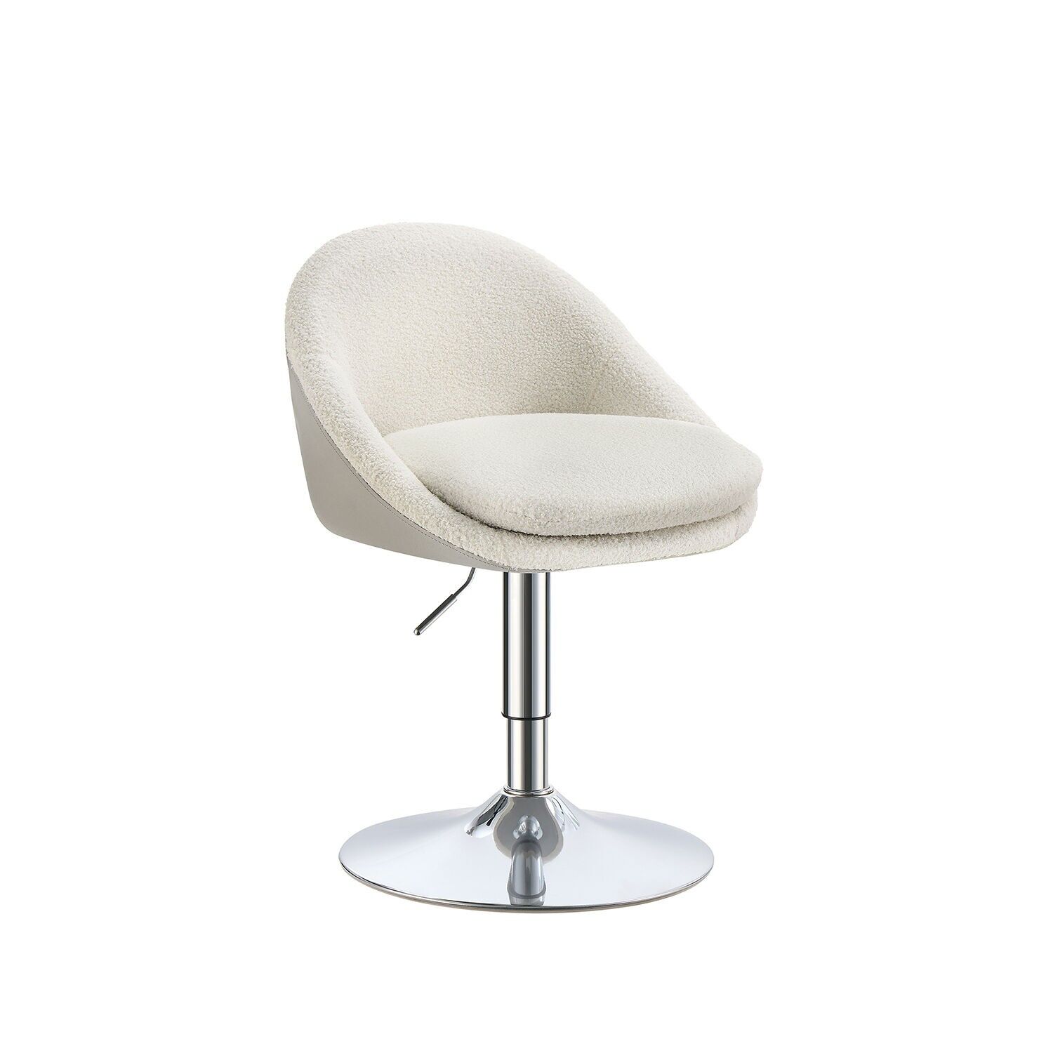 Adjustable chair with backrest and cream white base, 52.5 x 50 x (81.5-93.5) cm (D x W x H) Seat height (from floor): 44-56 cm Seat size: 41 x 43 cm (D x W) Backrest height: 37.5 cm Foot size: 45 cm