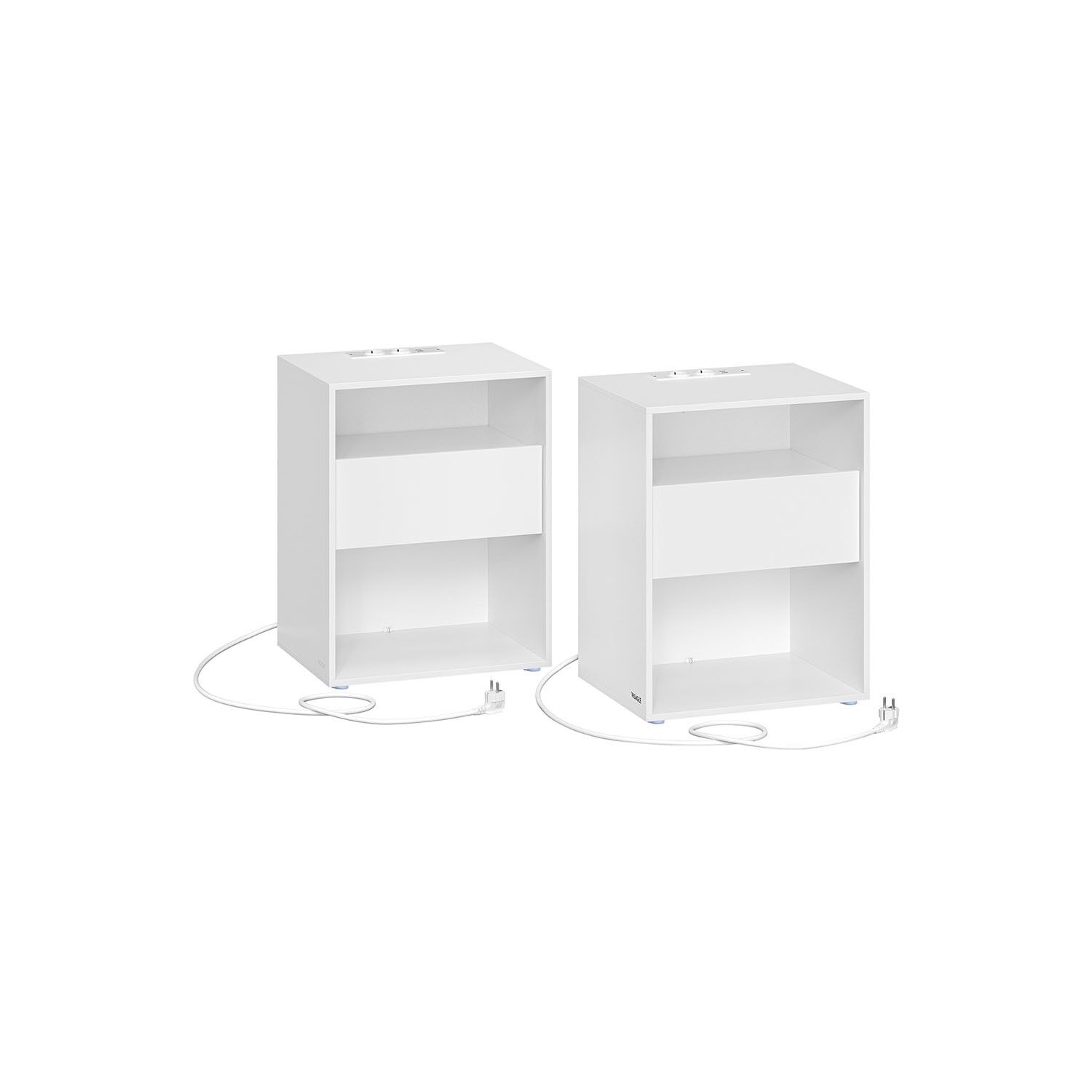 Bedside table set of 2 with charging function and drawer, matt white, 35 x 45 x 58.3 cm