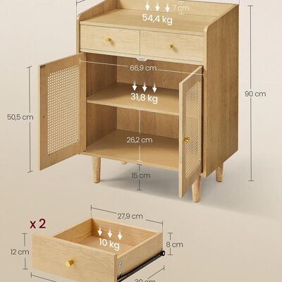 Credenza della collezione BOHOVEN con ante in rovere effetto rattan beige, 40 x 70 x 90 cm