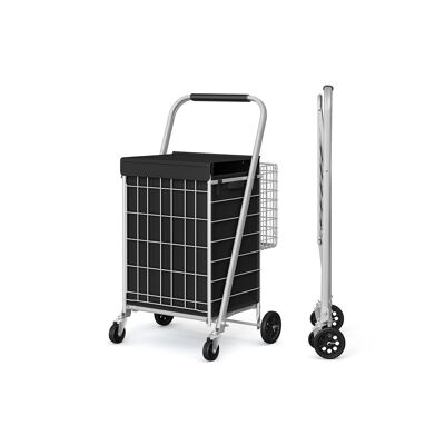 Chariot de courses avec roues pivotantes à 360°, gris tourterelle, 57.1 x 63.3 x 100.6 cm
