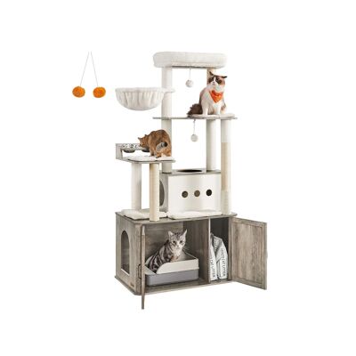 Cat tree 170 cm high with cat litter box, greige spotted