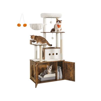 Cat tree 170 cm high with litter box vintage brown