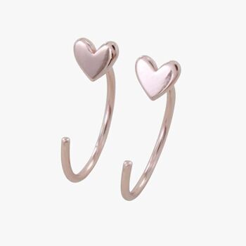 Boucles D'oreilles Créoles Coeur Croissant Rose 6