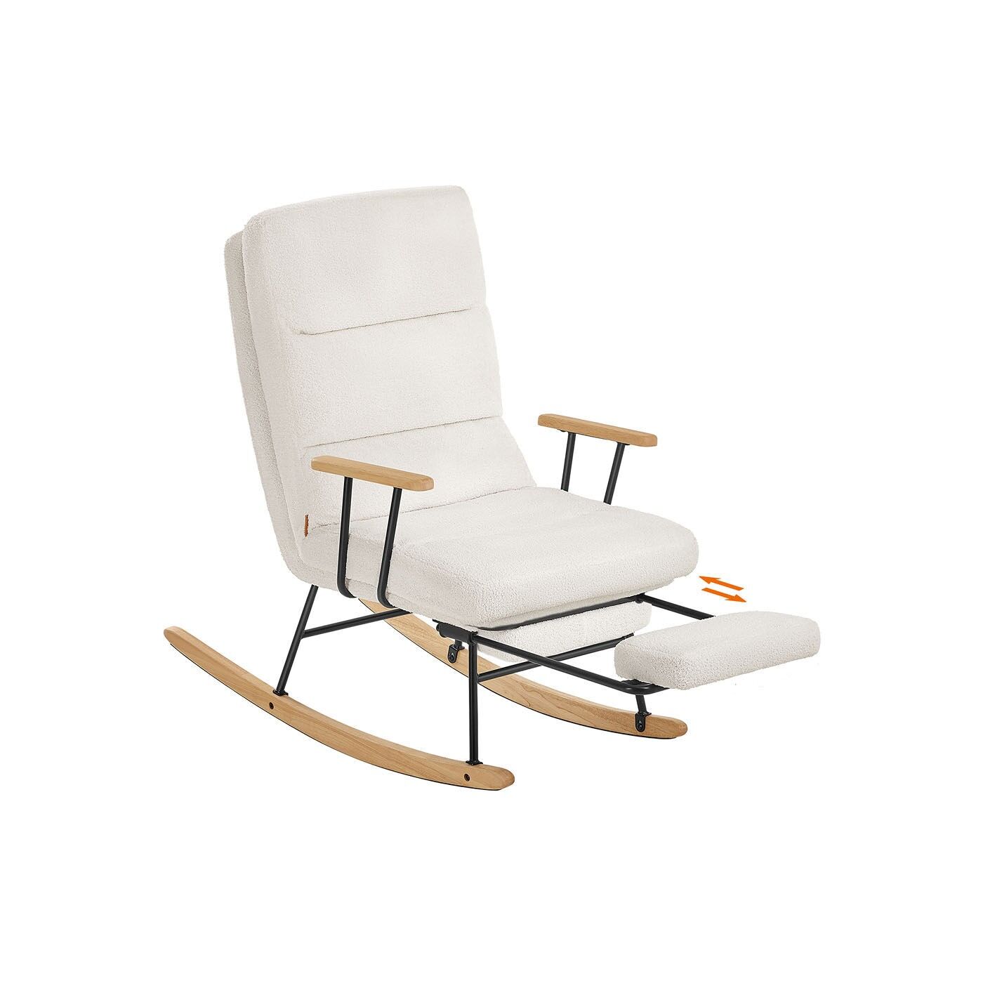 Chaise à bascule avec pieds en hévéa blanc crème, 97 x 67 x 100 cm