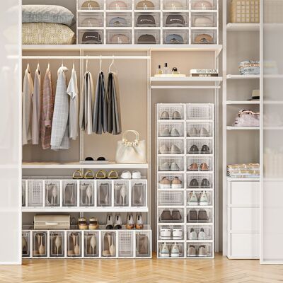 Scatole per scarpe, set da 12, organizer per scarpe in plastica, 33.3 x 23 x 14 cm (L x P x A) Dimensioni interne per scatola: 30 x 22.5×13.5 cm