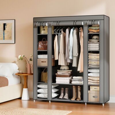Wardrobe, fabric wardrobe, with non-woven fabric covering, with clothes rail, 175 x 150 x 45 cm