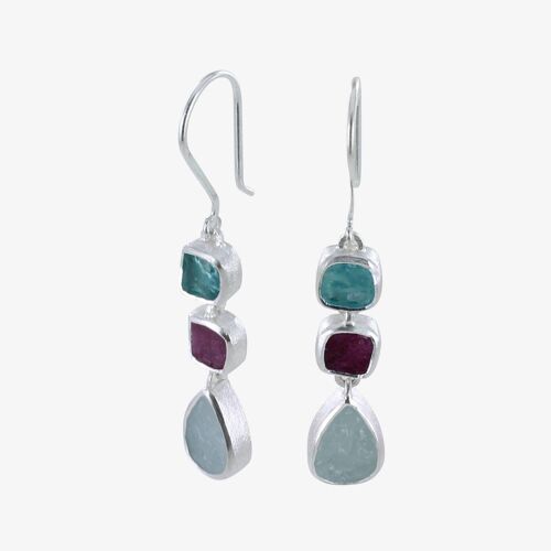 Rough 3 stone Tear Drop Earrings