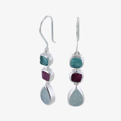 Rough 3 stone Tear Drop Earrings