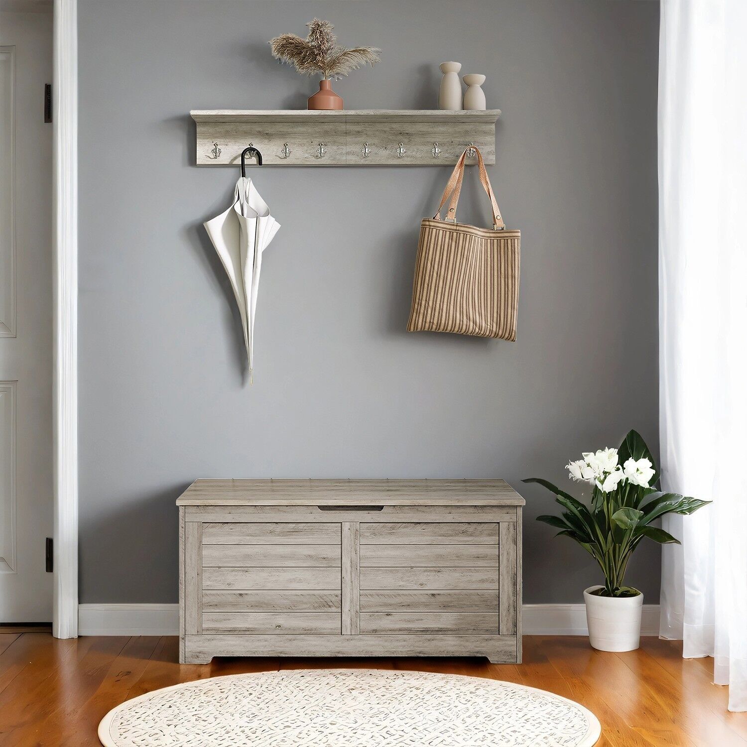 Banc à chaussures avec rangement, style campagnard, gris chiné, 40 x 100 x 46 cm