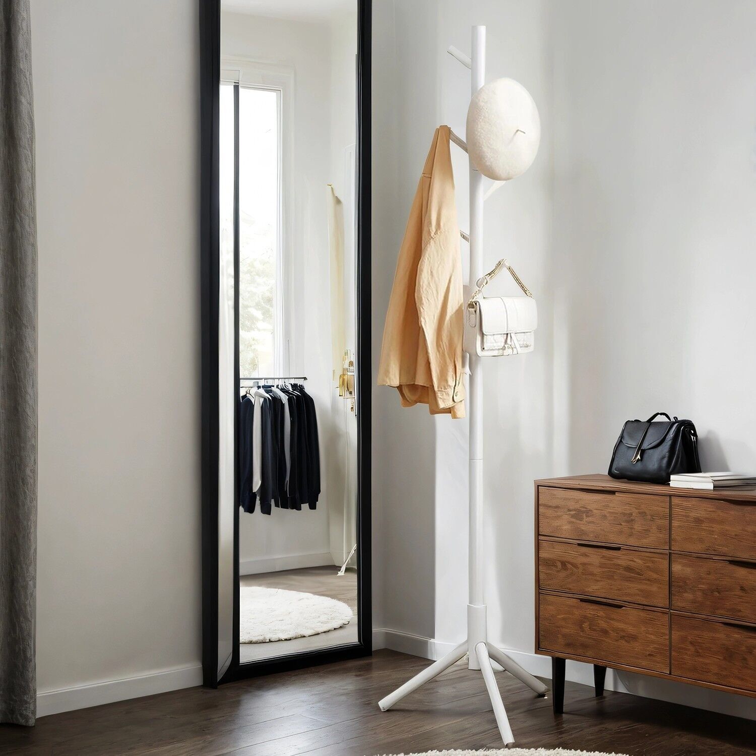 Coat rack, coat rack made of solid wood, coat rack in the shape of a tree, 47 x 47 x 175 cm (L x W x H) Length per hook: 12.3 cm