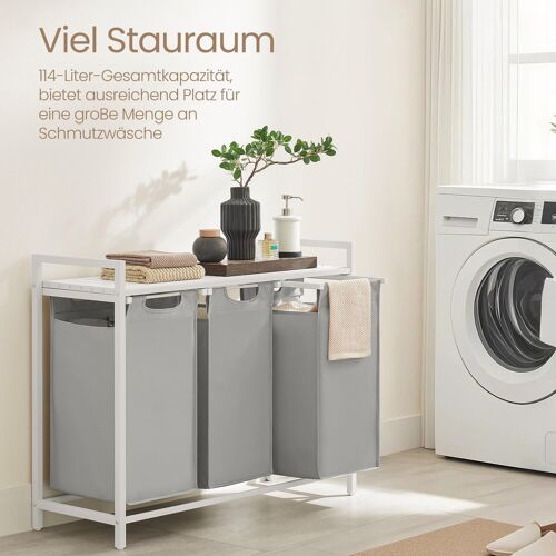 Laundry basket 3 compartments, laundry collection bin with shelf, laundry box, 92.5 x 33 x 72 cm (L x W x H) - Dimensions of each compartment: 25 x 30 x 51 cm