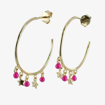Pink Starry Hoop Earrings Gold