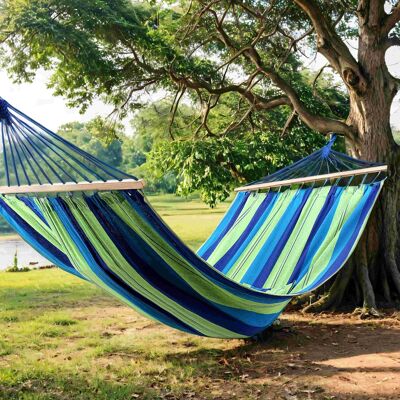 Hammock 210 x 150 cm, outdoor, with 2 wooden poles