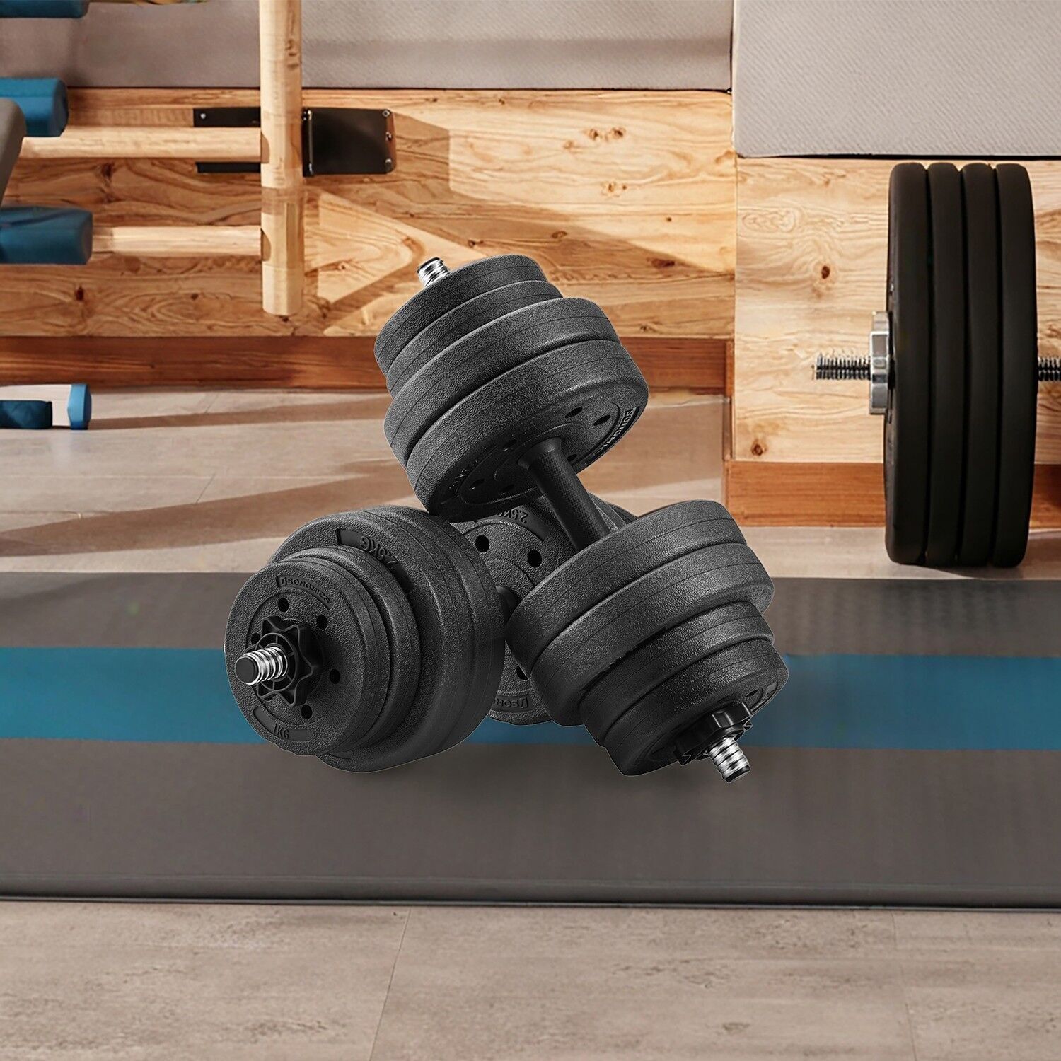 Black Dumbbells, 2 x 15 kg, 35 x 14 cm
