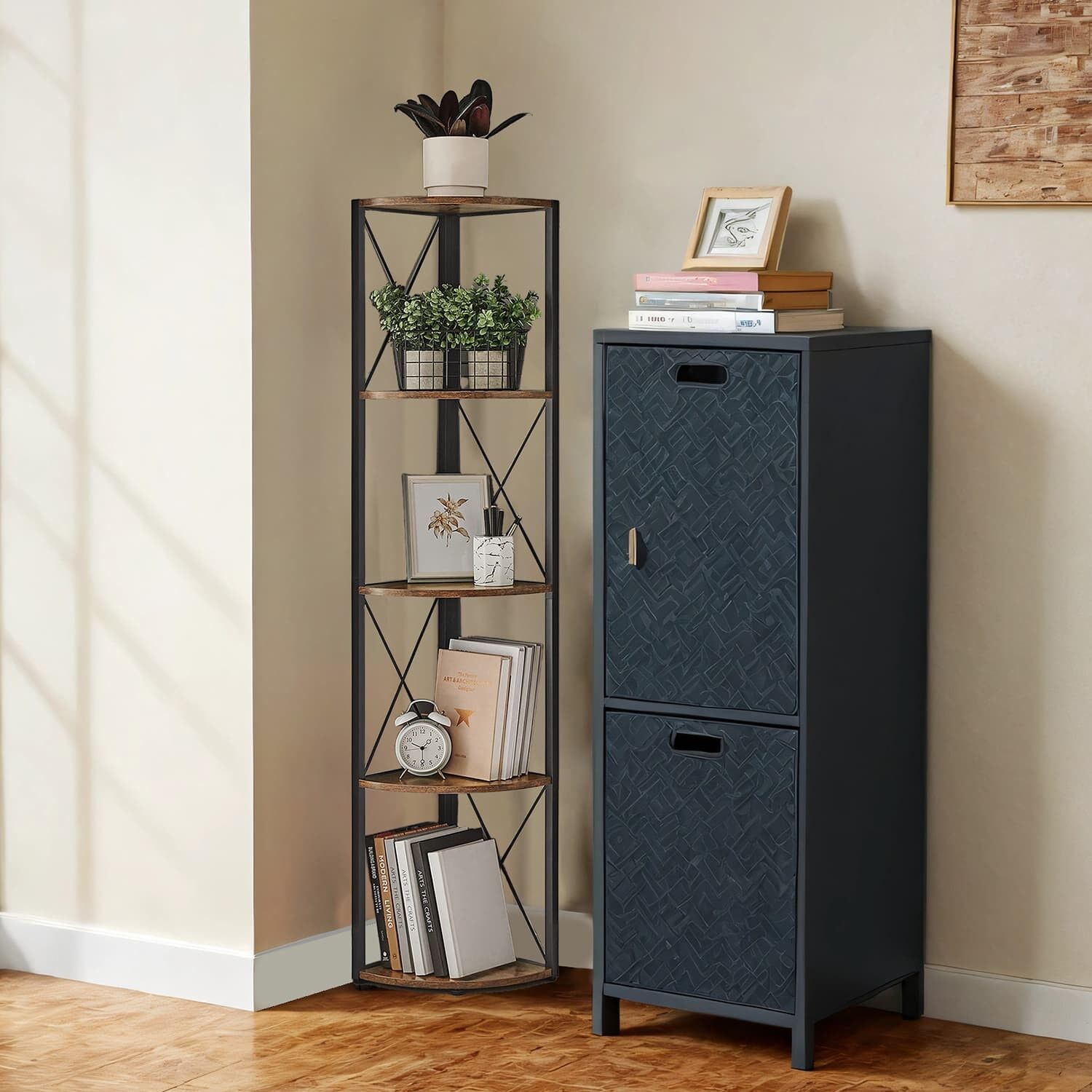 Meuble d'angle à 5 niveaux, hauteur 160 cm, bibliothèque