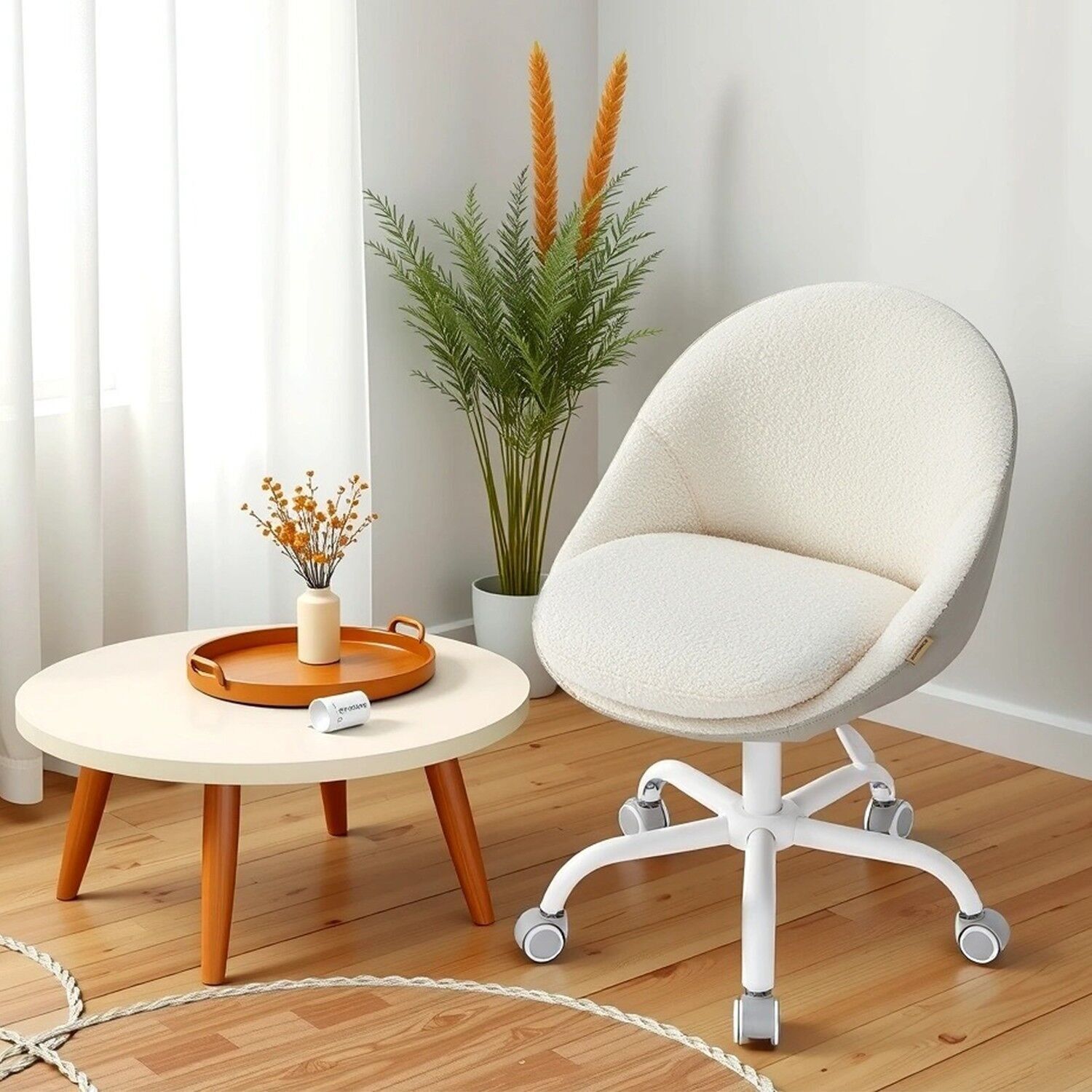 Home office chair, fleece make-up chair, desk chair, 60 x 60 x (80-90) cm (D x W x H) - Seat height (from floor): 47-57 cm - Seat size: 45 x 42 cm (D x W) - Backrest height: 37 cm - Total cushion thickness: 12 cm - Top cushion thickness: 7 cm