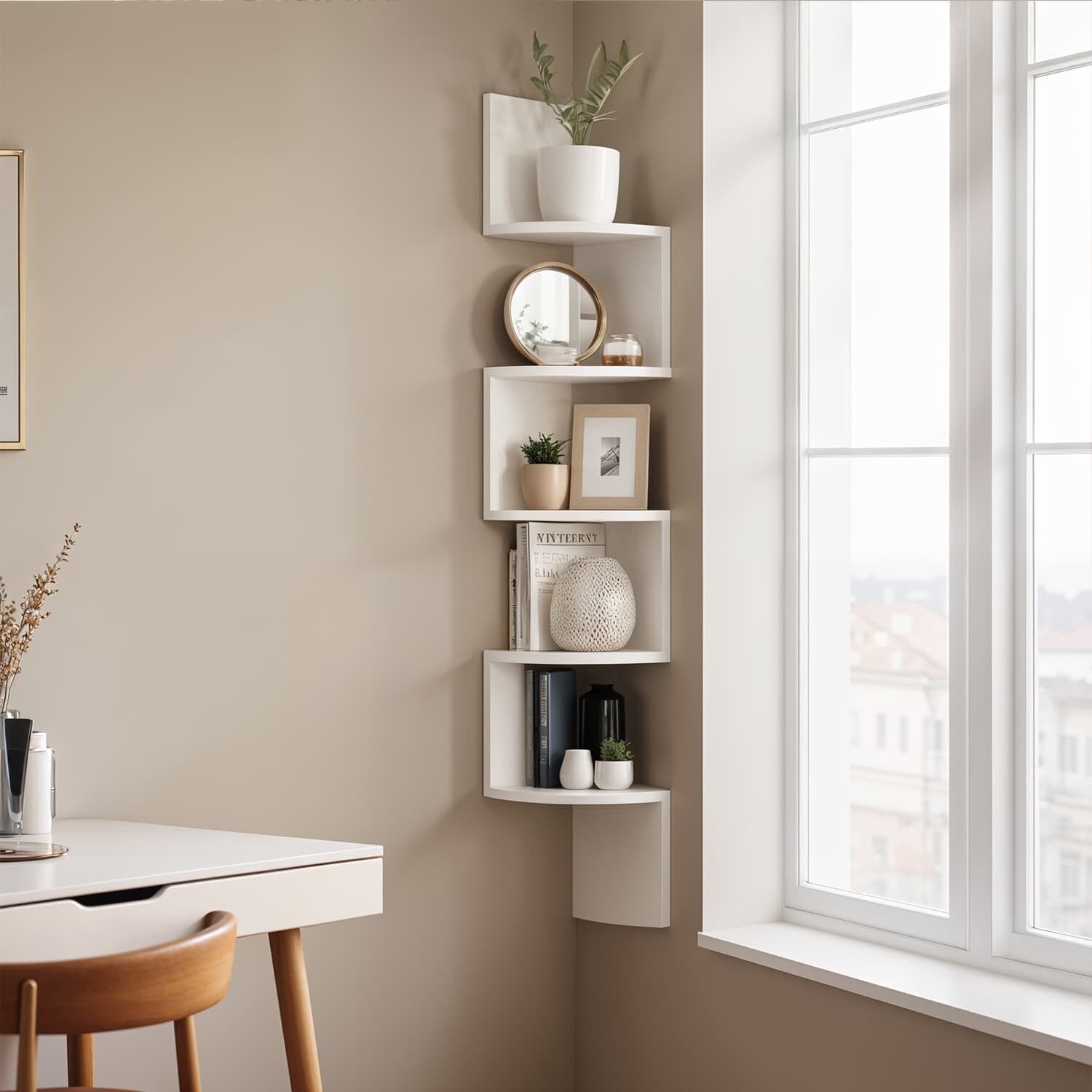 Corner shelf, wall shelf 5 levels, floating shelf for books, 20 x 127.5 x 20 cm