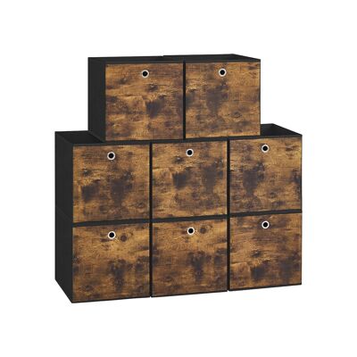 Set di 8 scatole portaoggetti in tessuto 33 x 33 x 33 cm marrone-nero vintage