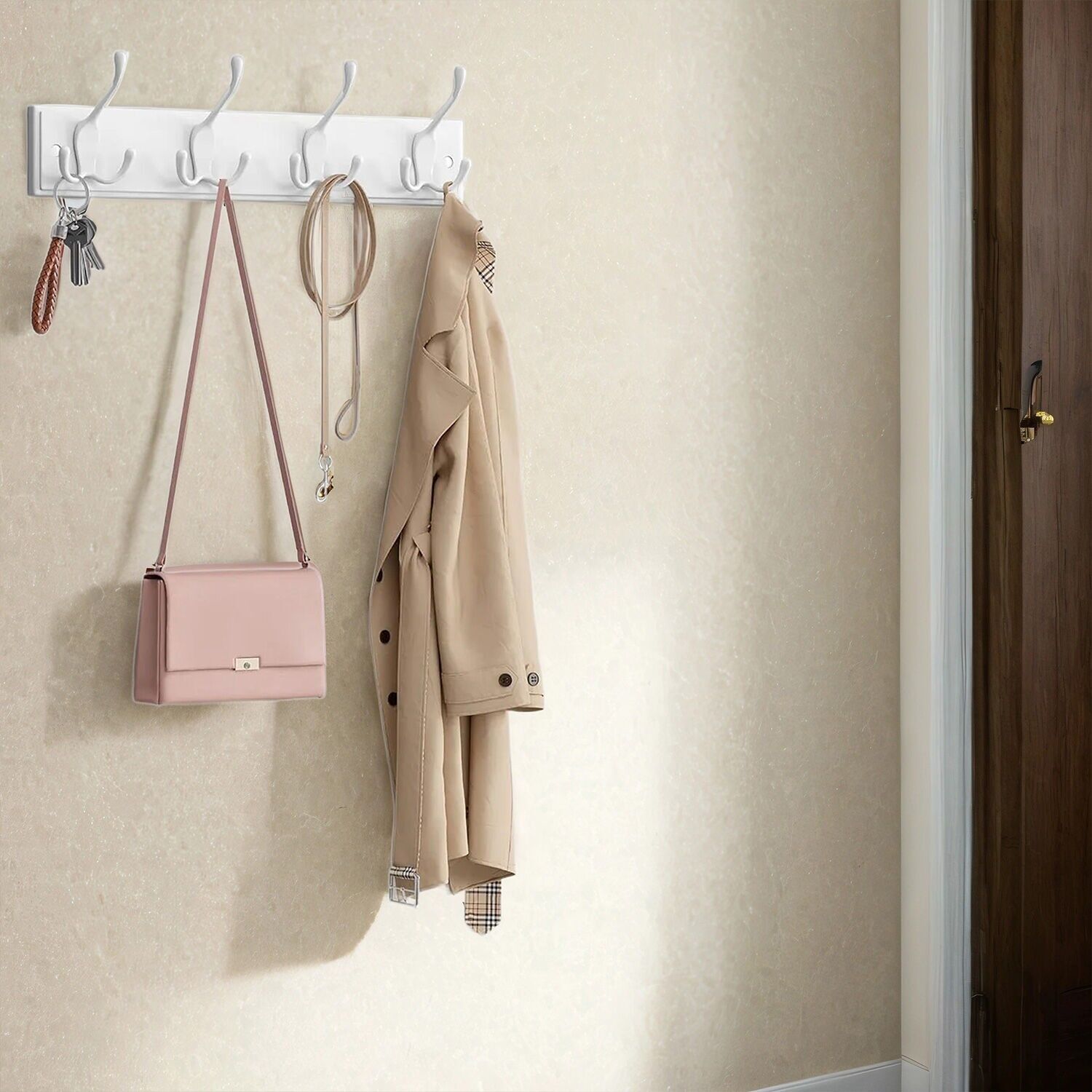 Porte-manteau mural, tringle à vêtements, 4 crochets triples en métal, 40 x 11 x 7 cm