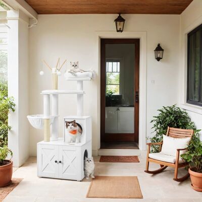 Cat tree with litter box, 151 cm high, 2-in-1 cat tree